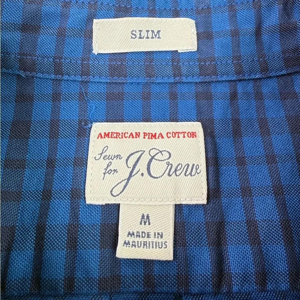 J. Crew Pima Cotton Navy Plaid Button Down Shirt Long Sleeve Size Medium